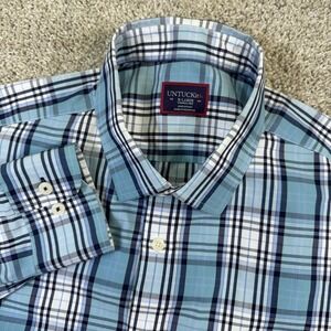 UNTUCKit Stolac WF Button Down Shirt Mens XL Blue Plaid Wrinkle Free 40529